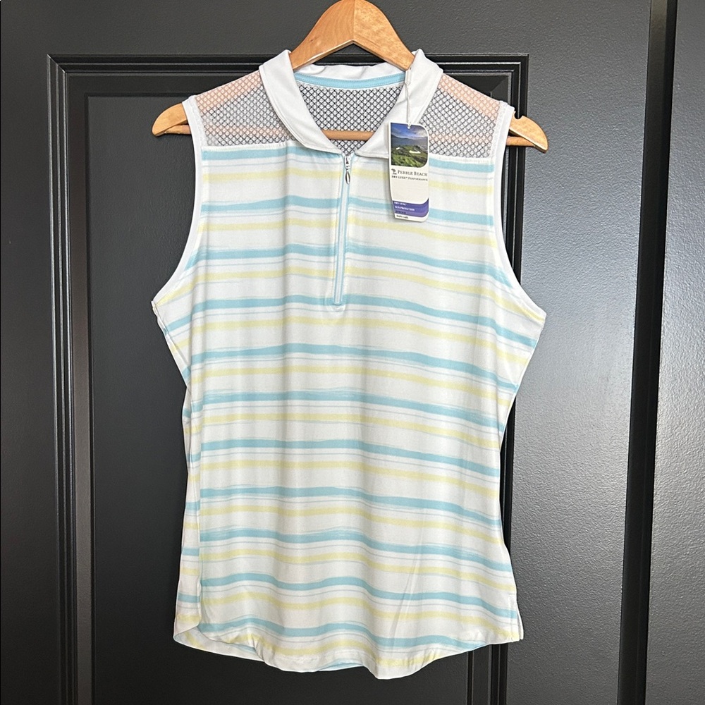 Pebble beach dry luxe performance sleeveless striped top XL NWT